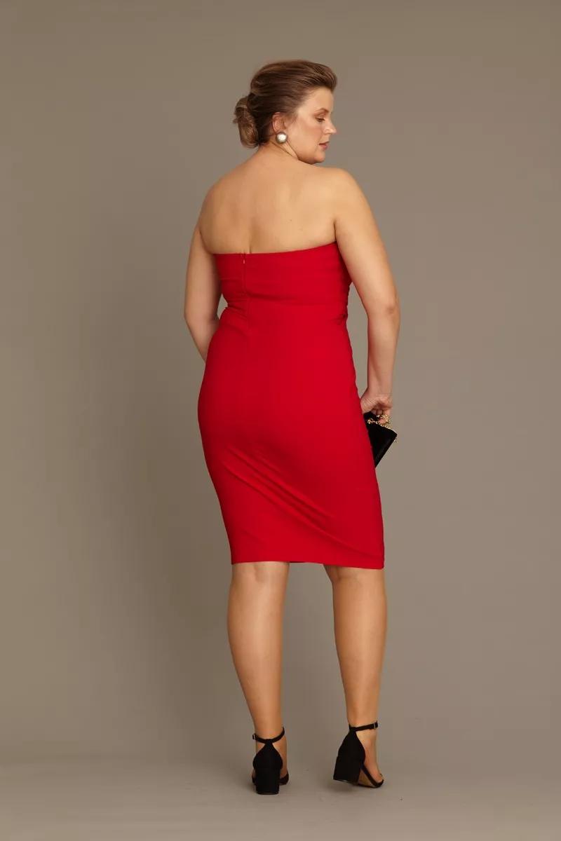 Red plus size crepe strapless mini dress