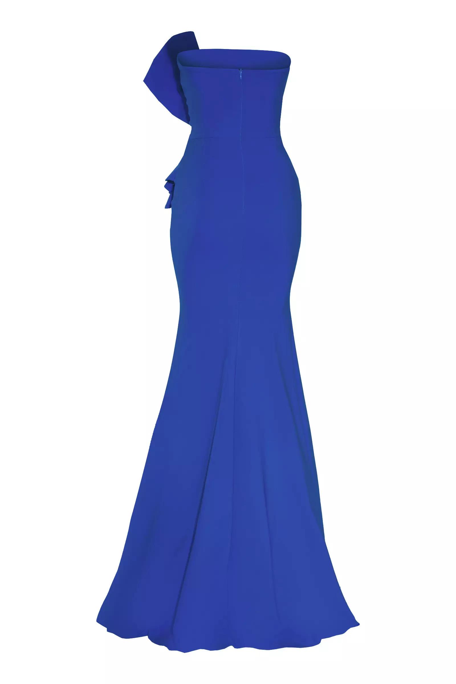 Blue plus size crepe strapless maxi dress