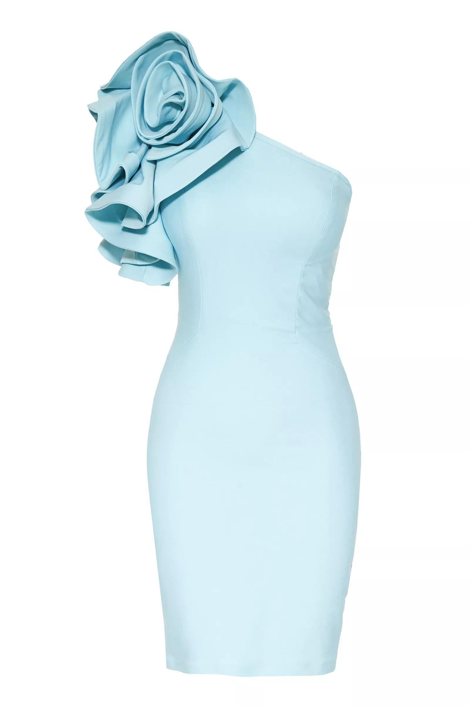 Blue Crepe One Arm Mini Dress