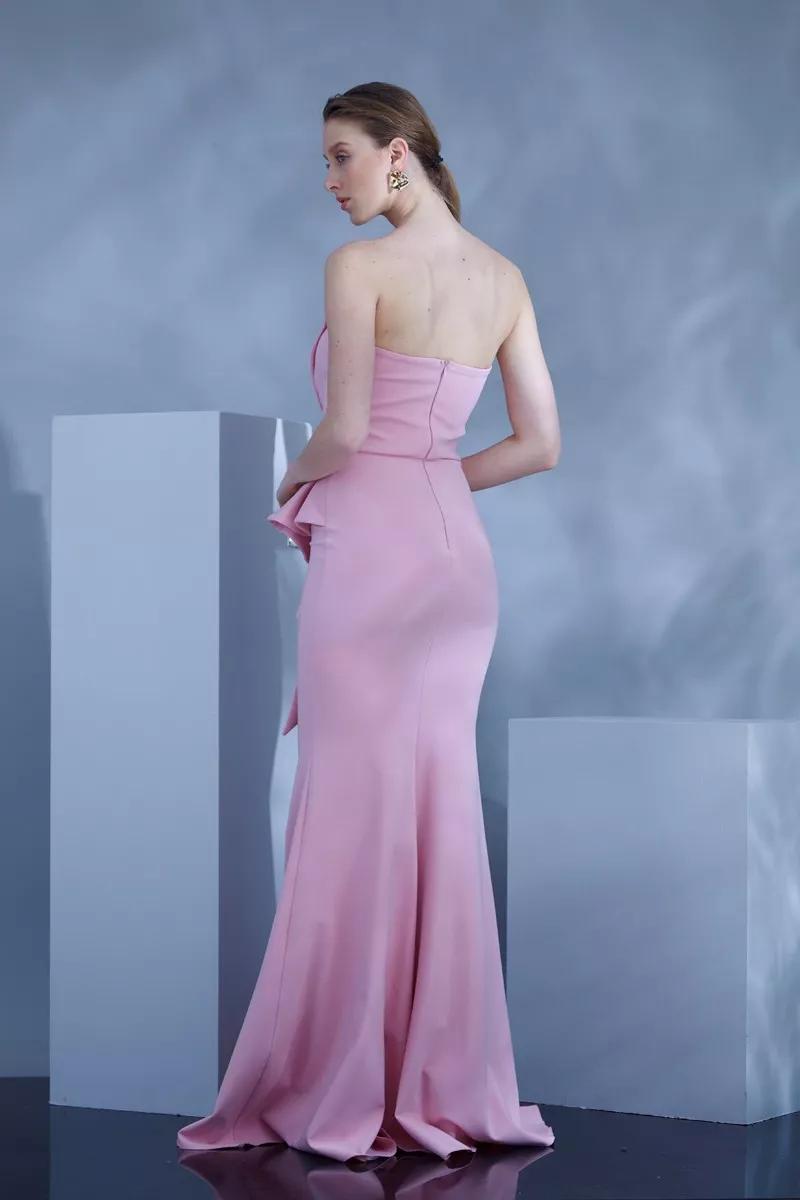Pink Crepe Maxi Strapless
