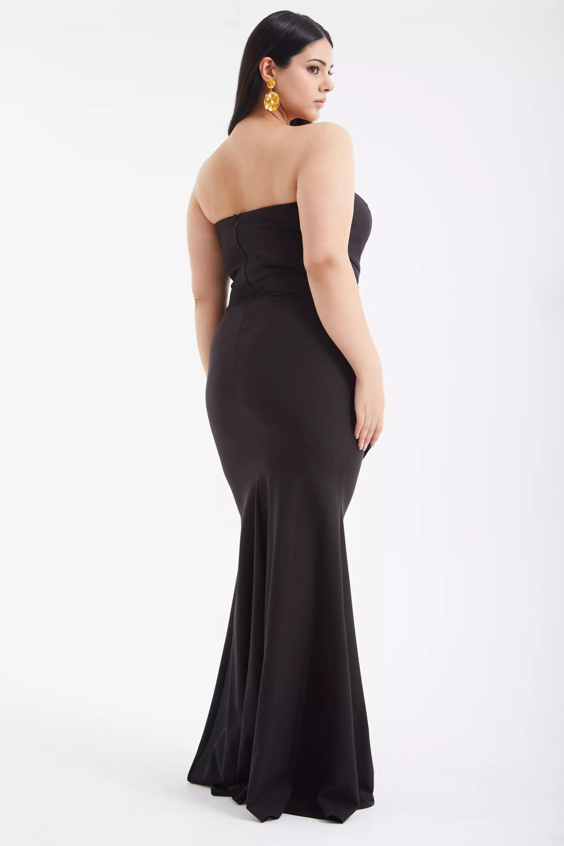 Black plus size crepe strapless maxi dress