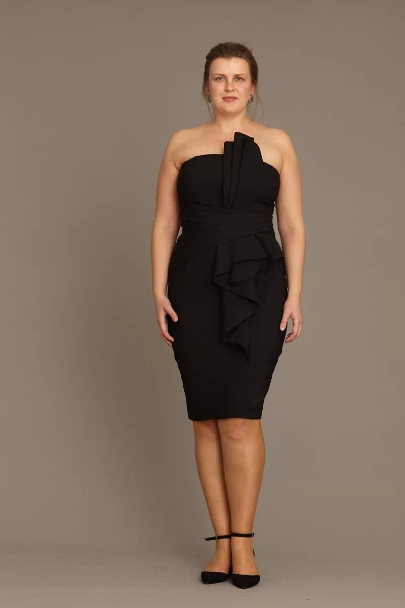 Black plus size crepe strapless mini dress