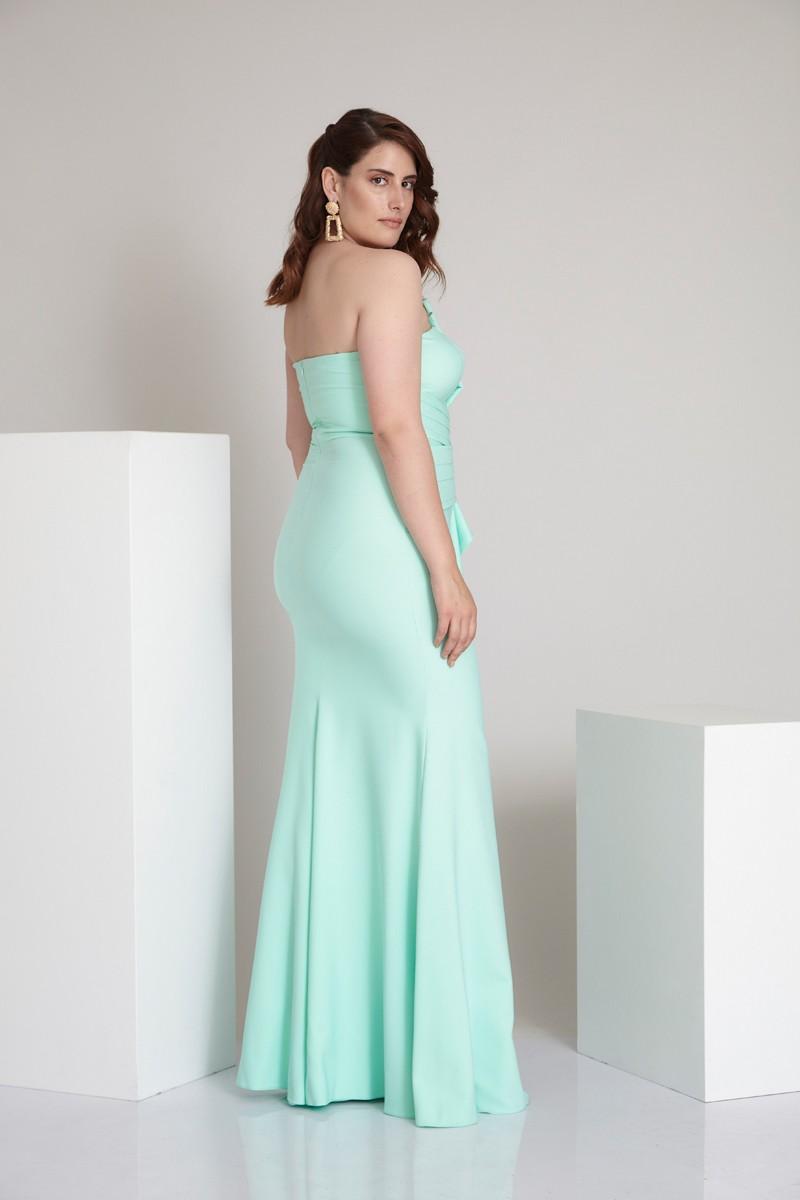 Water Green Plus Size Crepe Strapless Maxi Dress