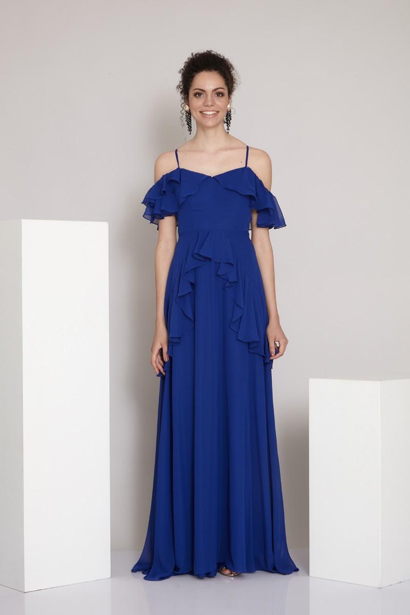 Blue sifon 3/4 sleeve maxi dress