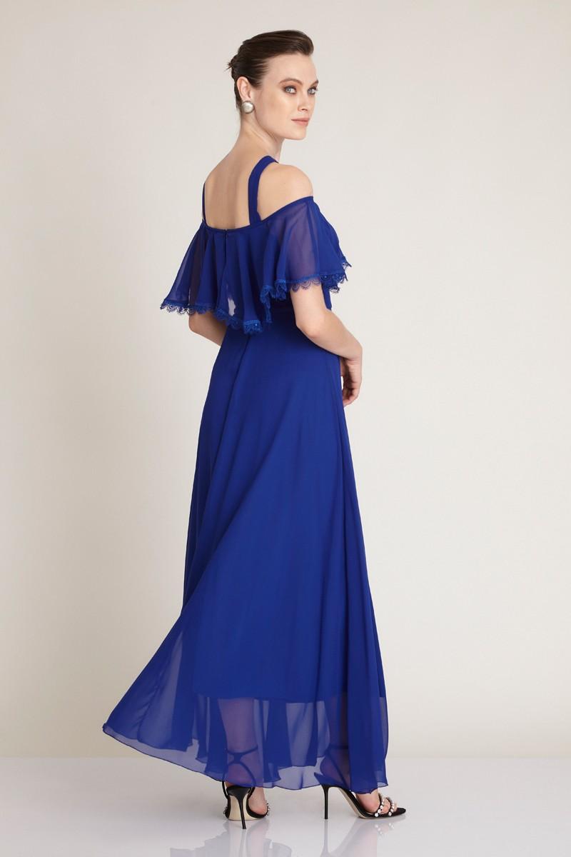 Blue sifon short sleeve maxi dress
