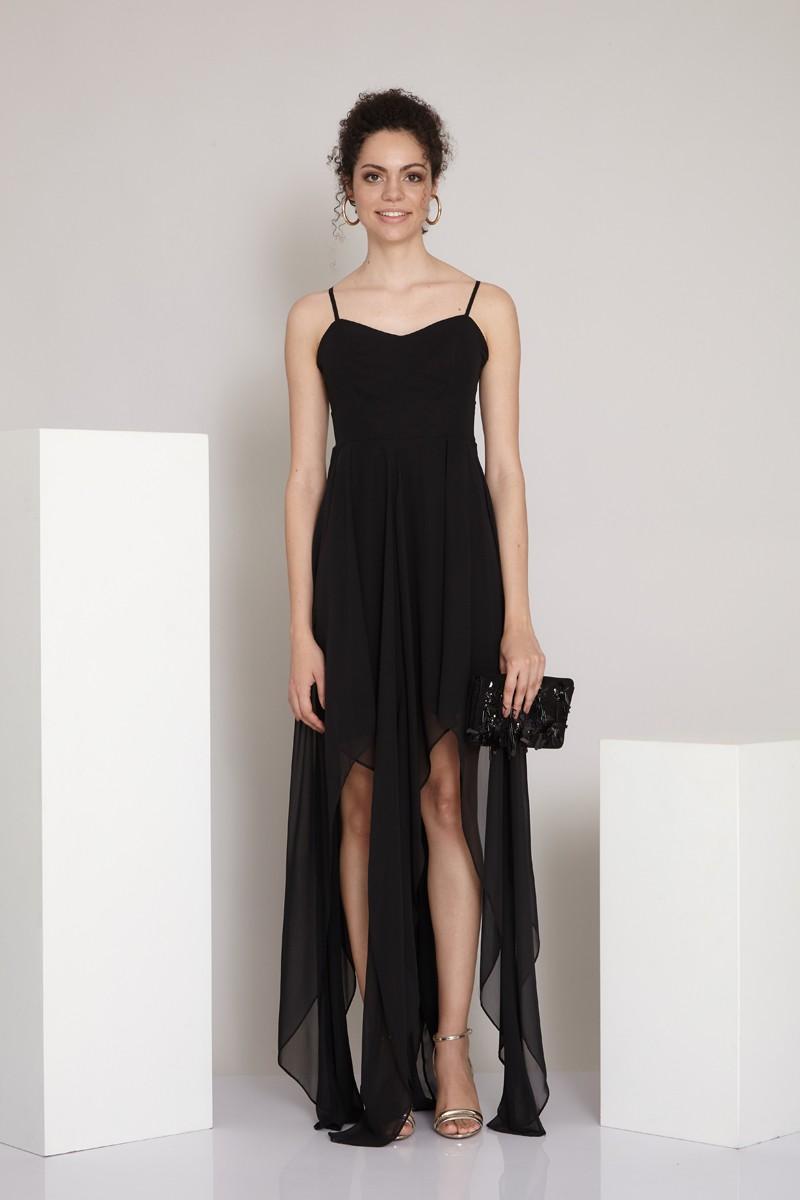 Black sifon sleeveless maxi dress