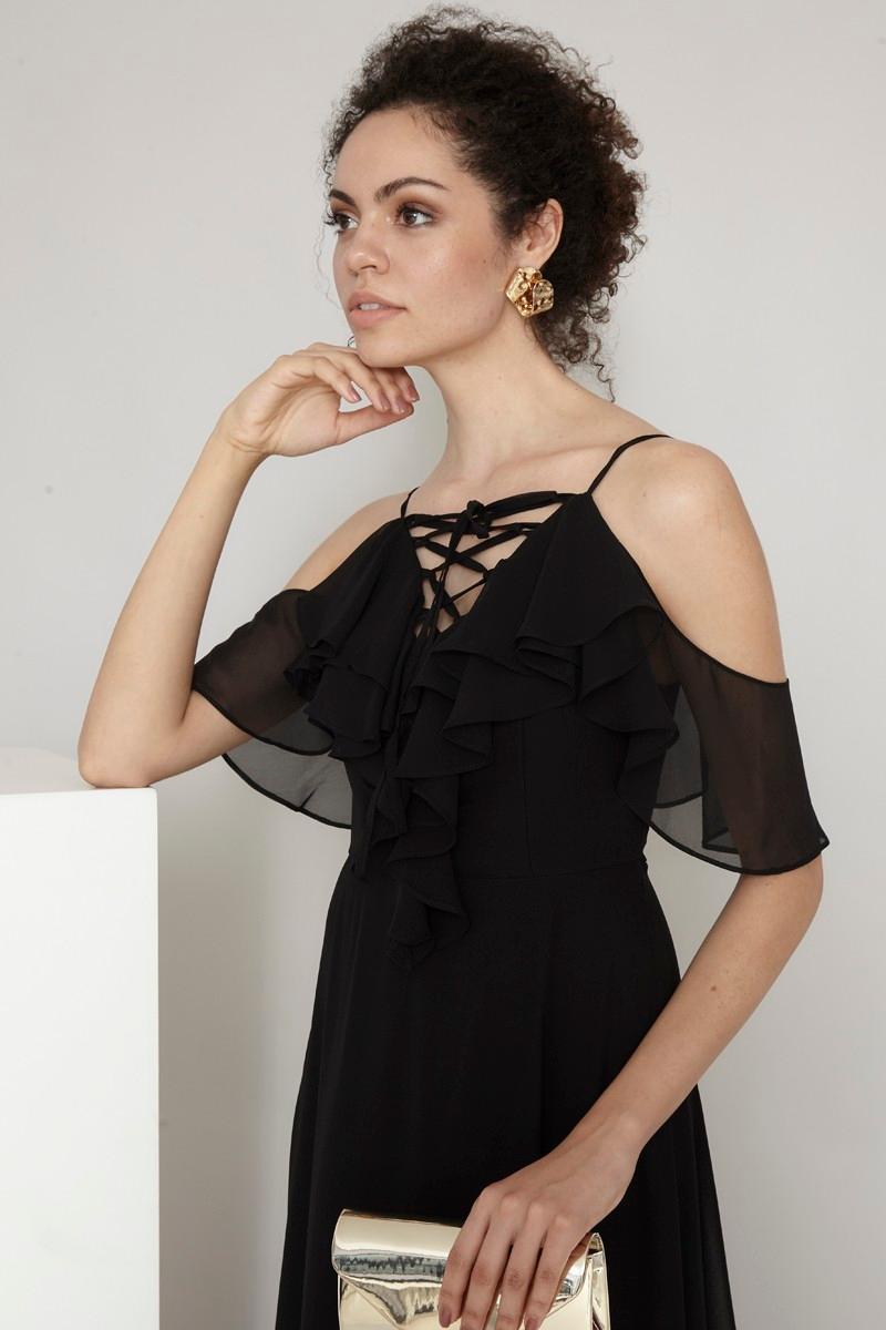 Black sifon sleeveless maxi dress