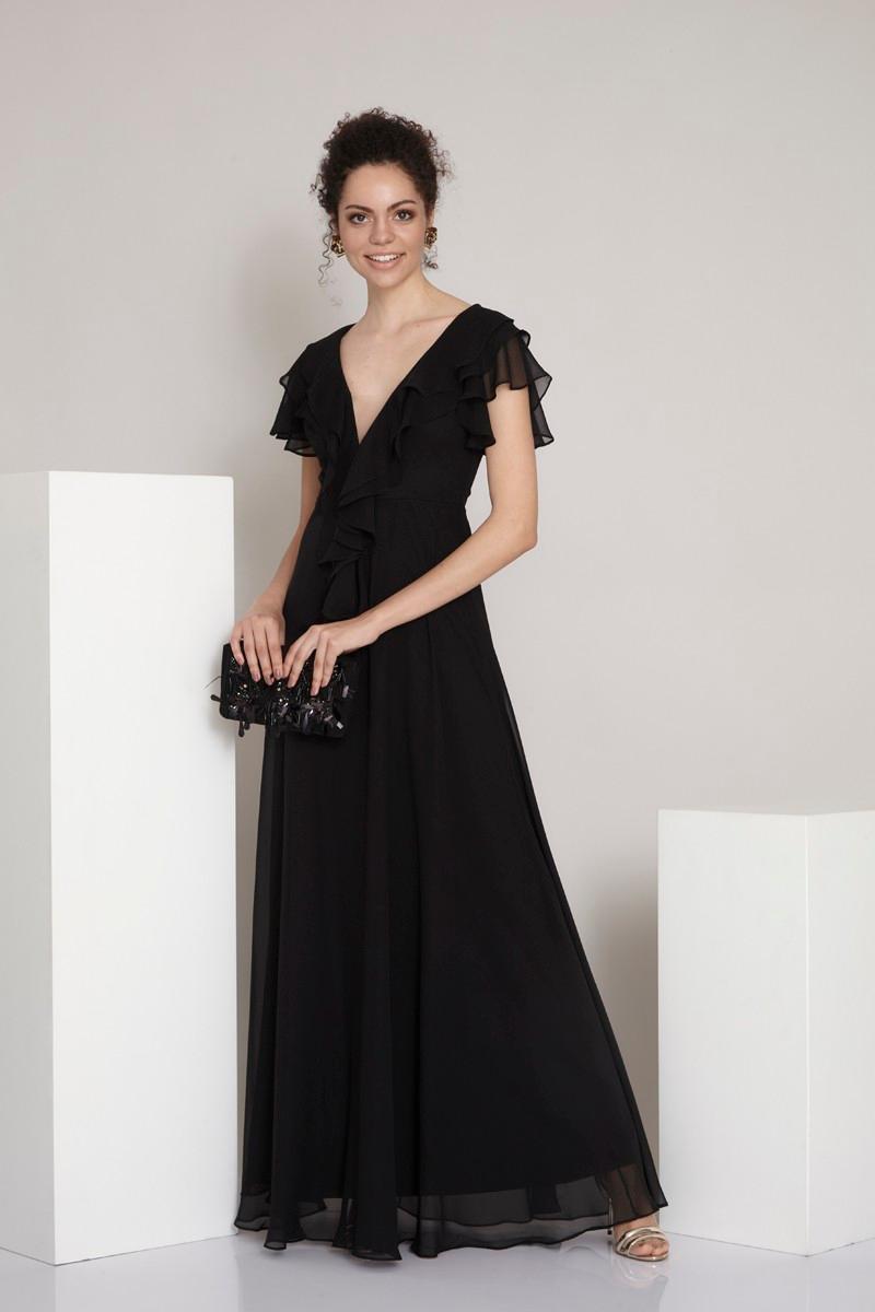 Black sifon short sleeve maxi dress