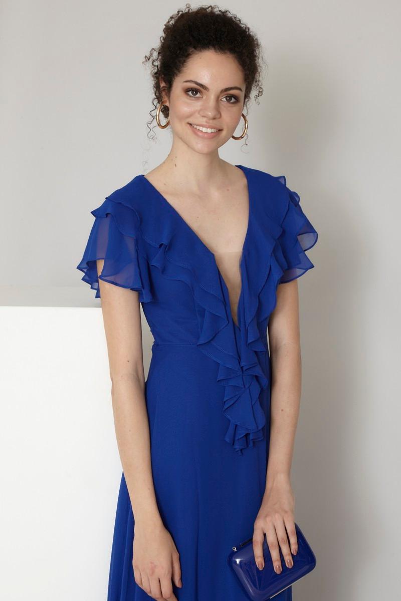 Blue sifon short sleeve maxi dress
