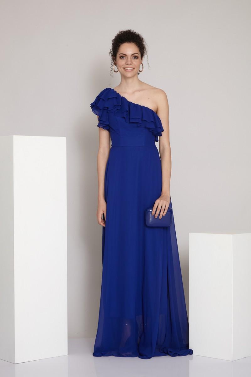 Blue sifon one arm maxi dress