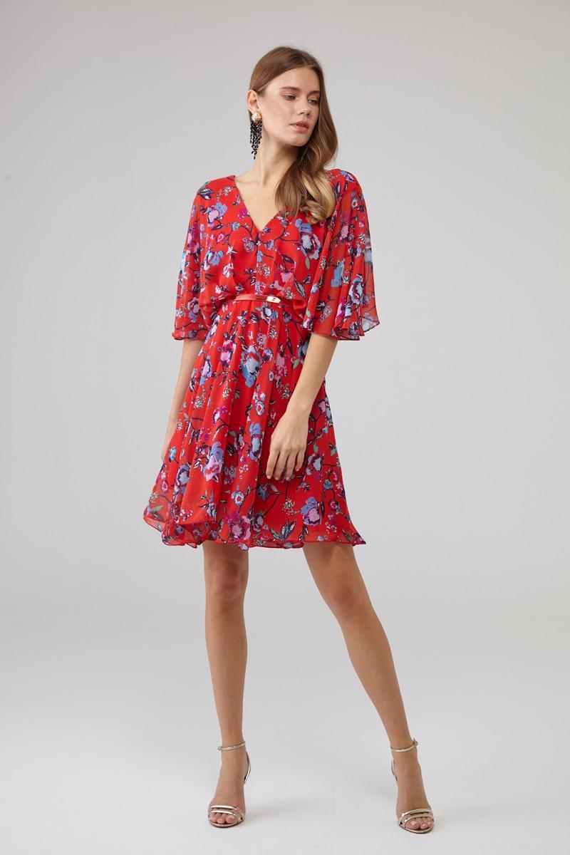 Mixed Chiffon Short Sleeve Mini Dress