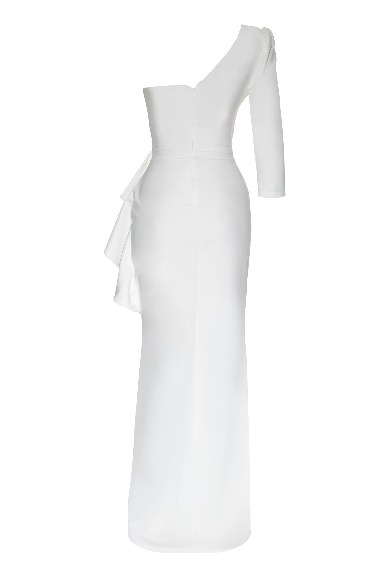 White Crepe One Arm Maxi Dress