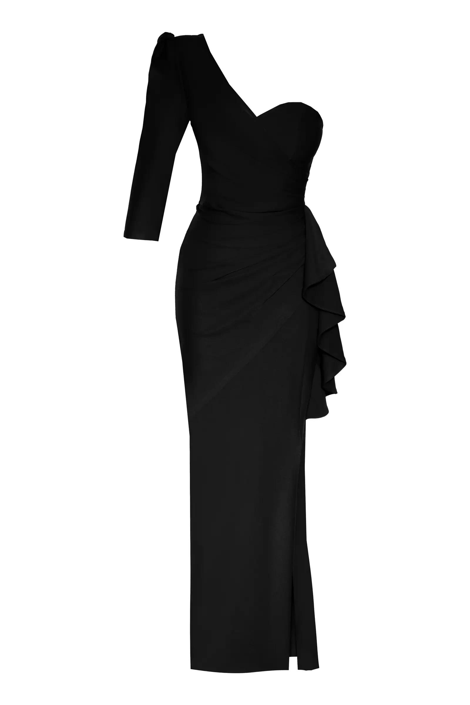 Black plus size crepe one arm maxi dress