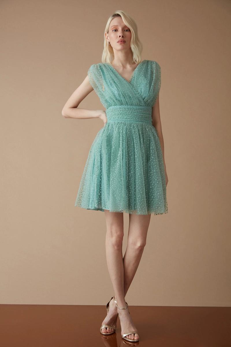 Mint green tulle sleeveless mini dress