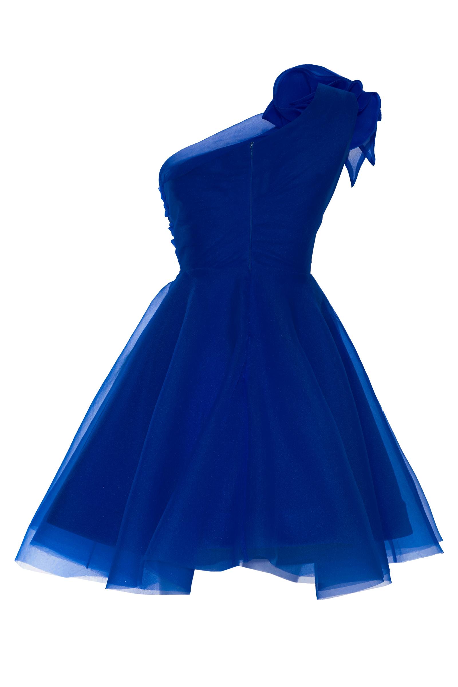 Blue tulle one arm mini dress