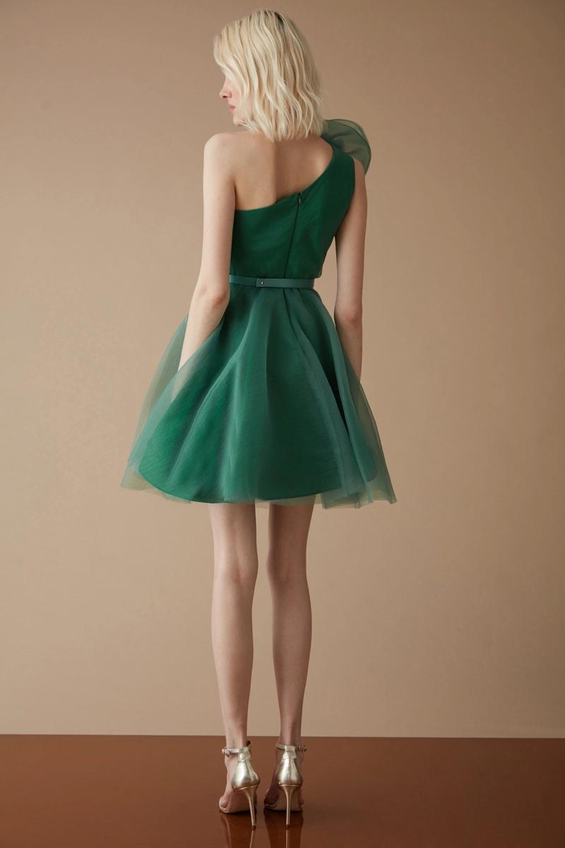 Green tulle one arm mini dress