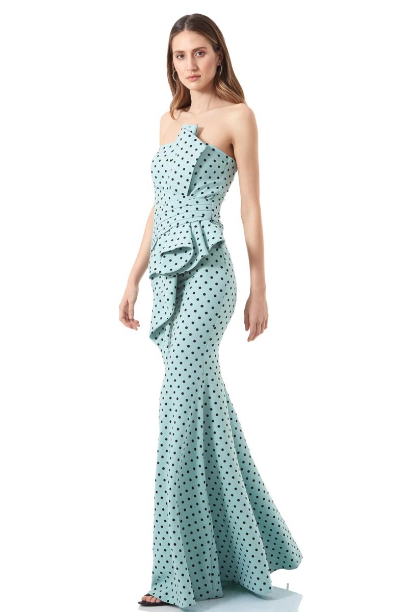 Printed Crepe Strapless Maxi Dress