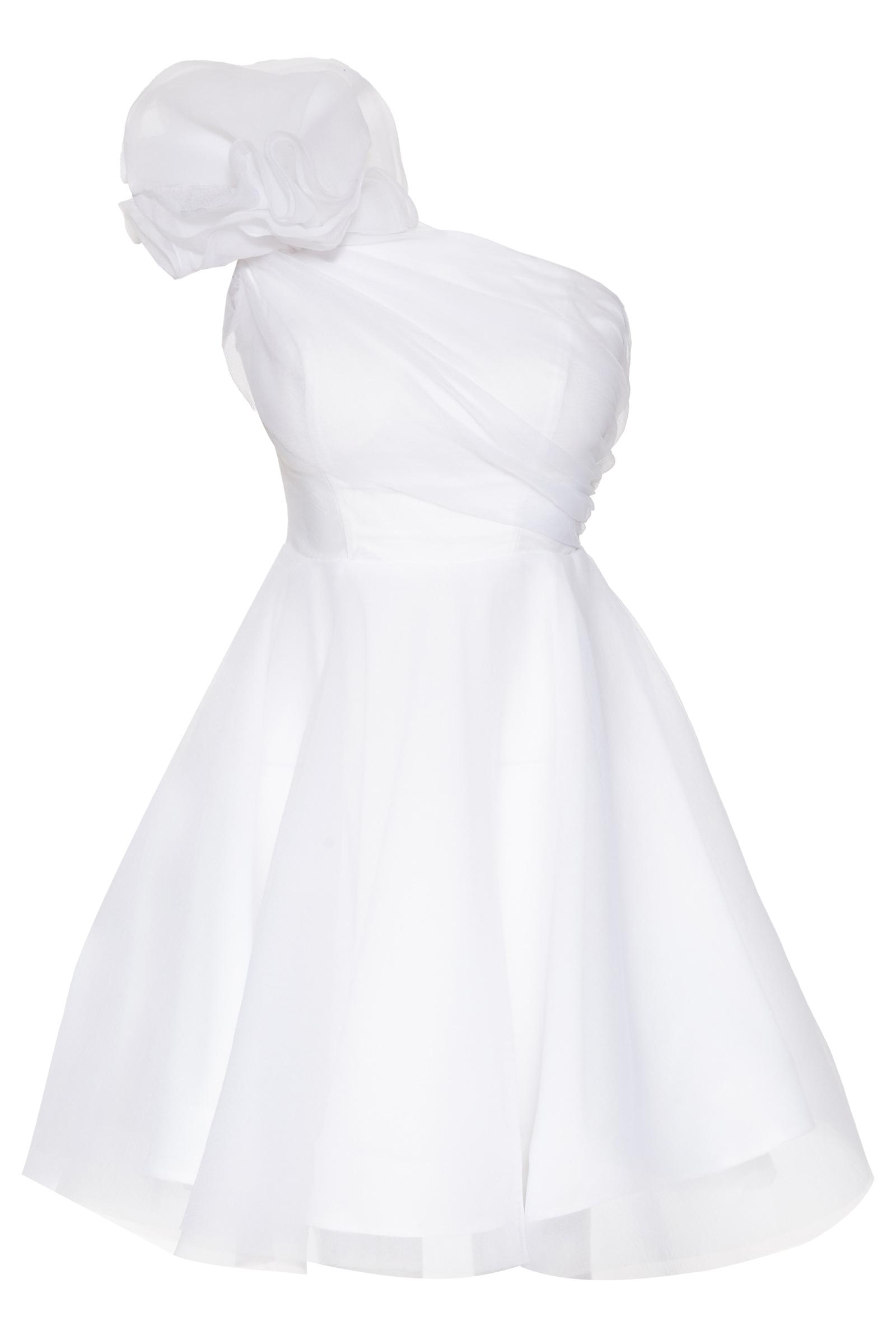 White tulle one arm mini dress