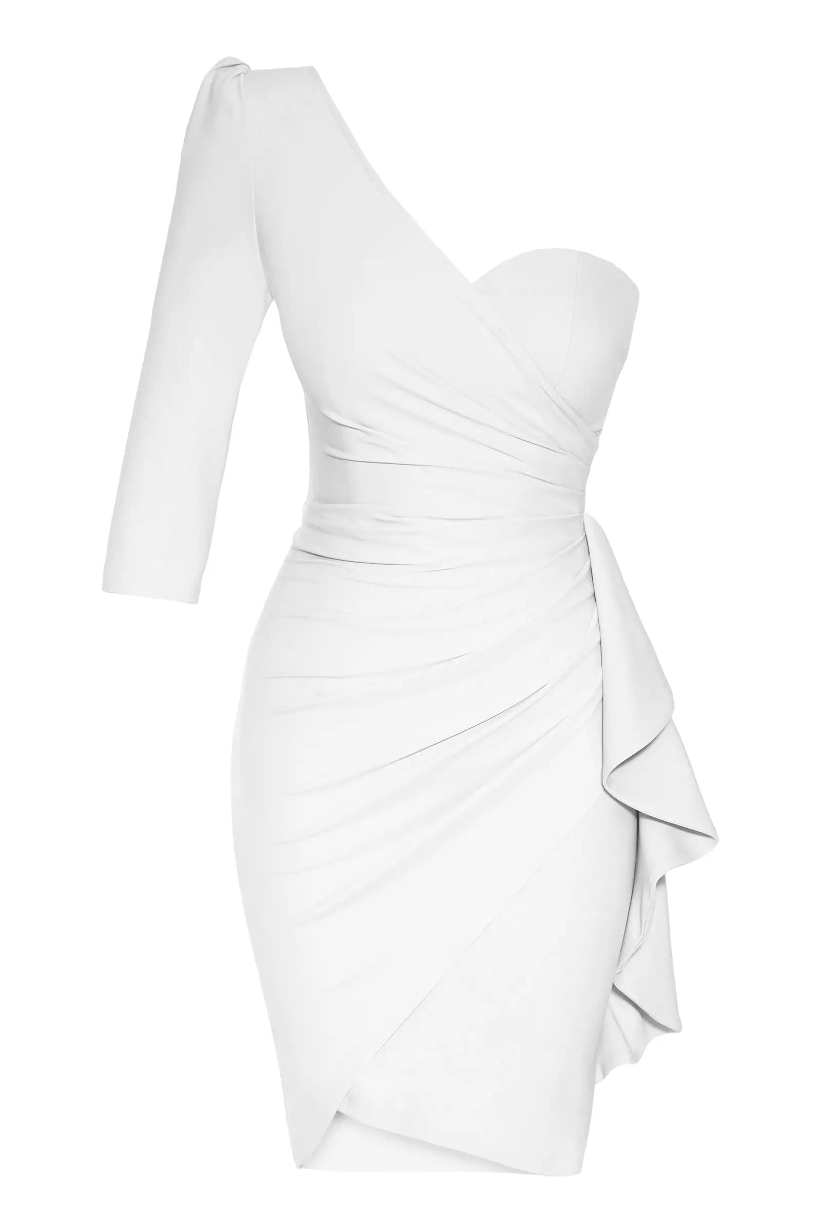 White crepe one arm mini dress