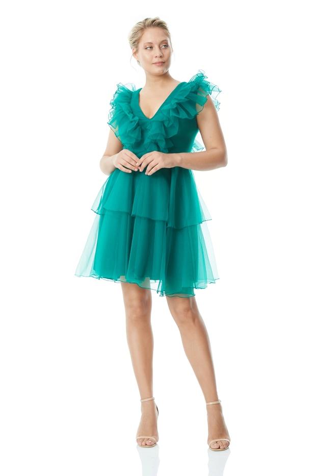 Green Plus Size Tulle Sleeveless Mini Dress