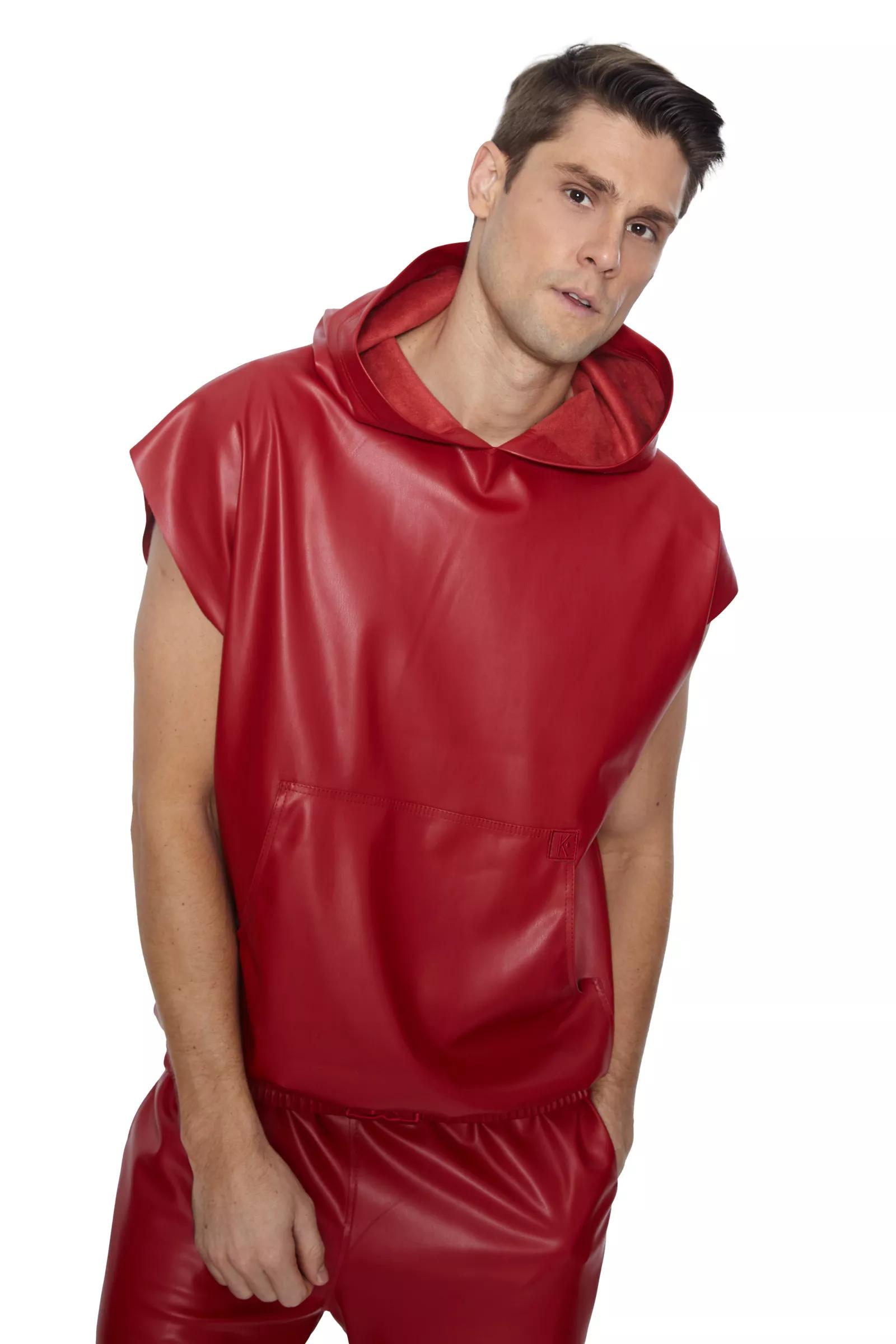 Red Leather Sleeveless Sweatshirt