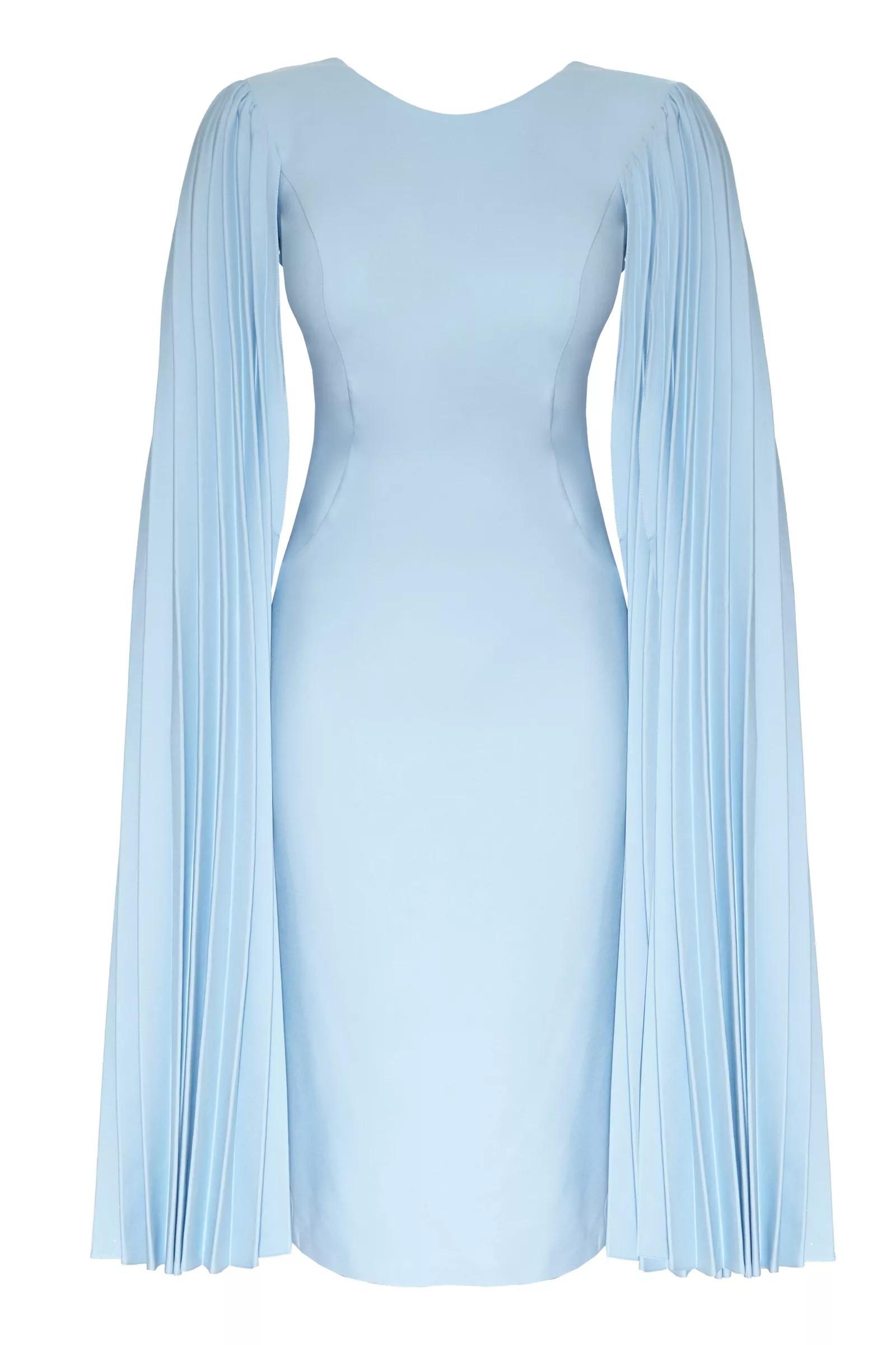 Blue Crepe Long Sleeve Midi Dress