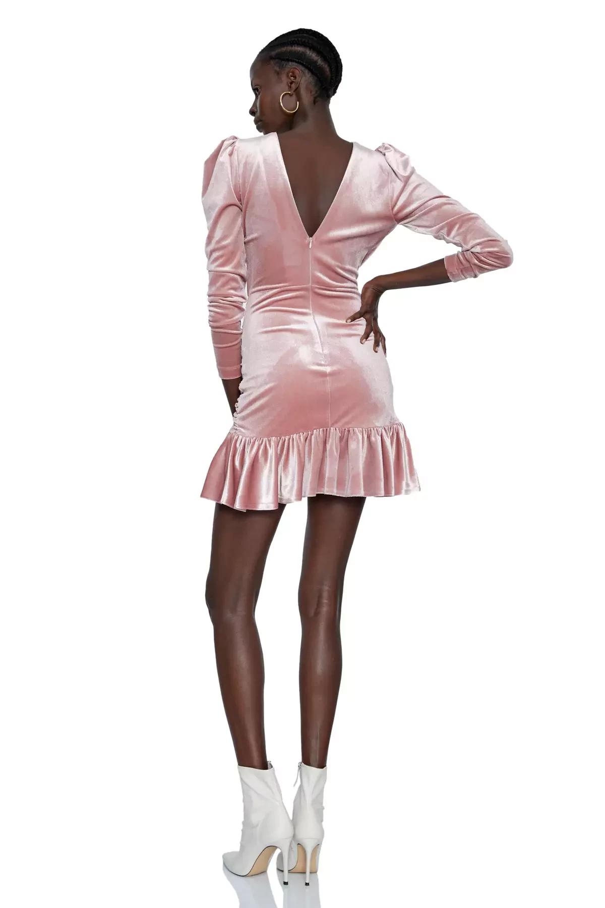Blush Velvet Long Sleeve Mini Dress