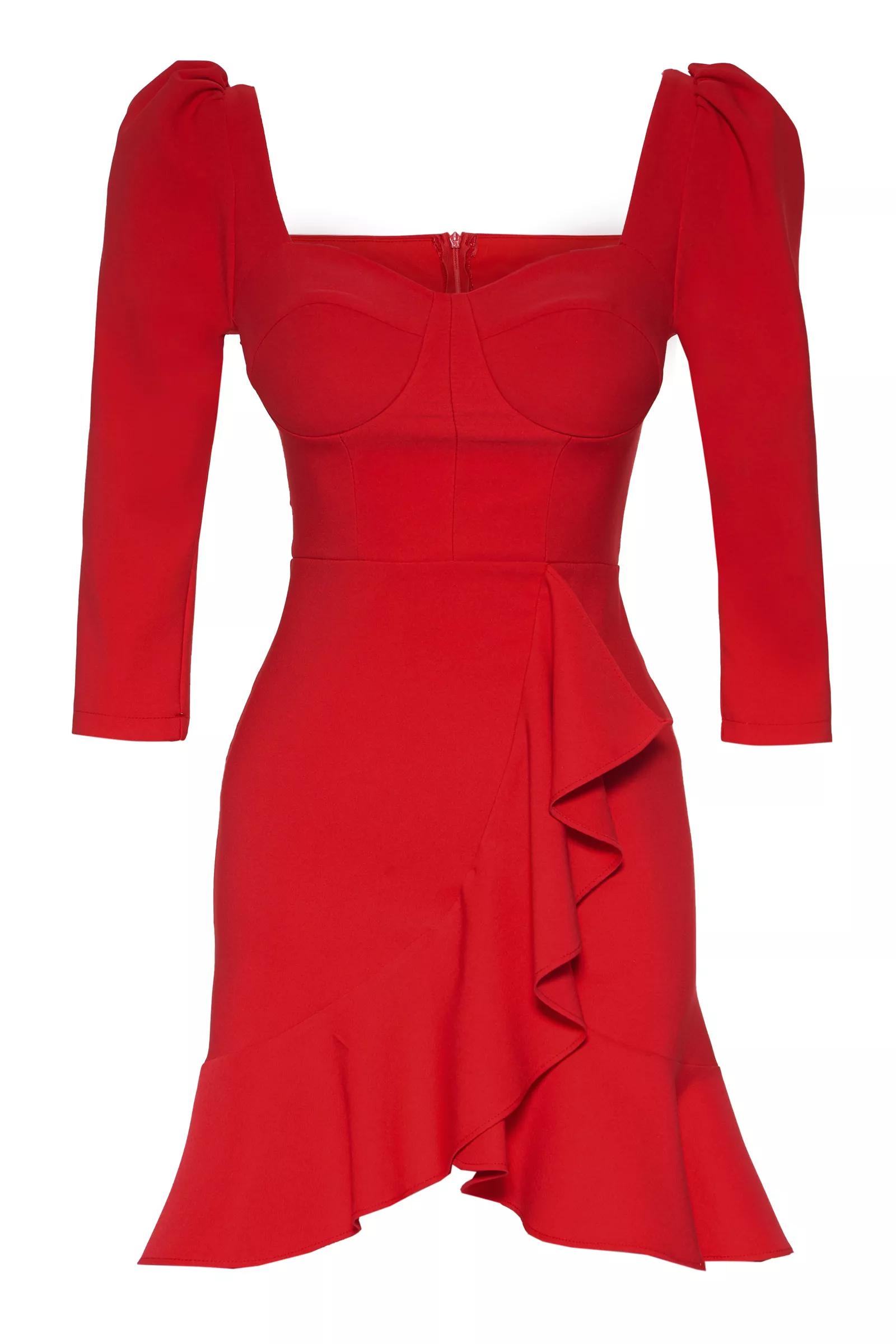 Red crepe 3/4 sleeve mini dress