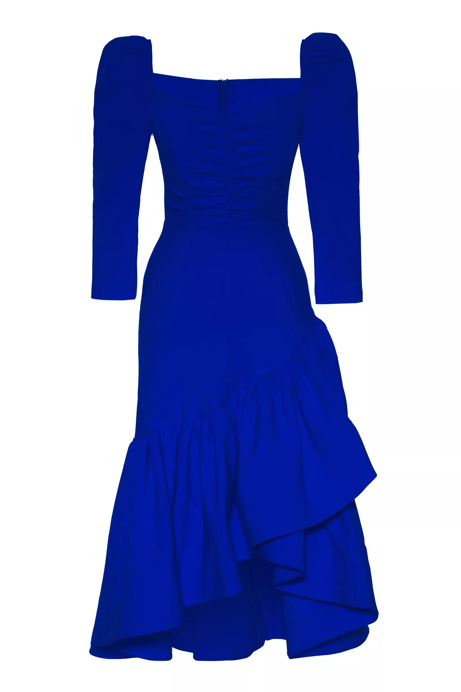 Blue Crepe 3/4 Sleeve Maxi Dress