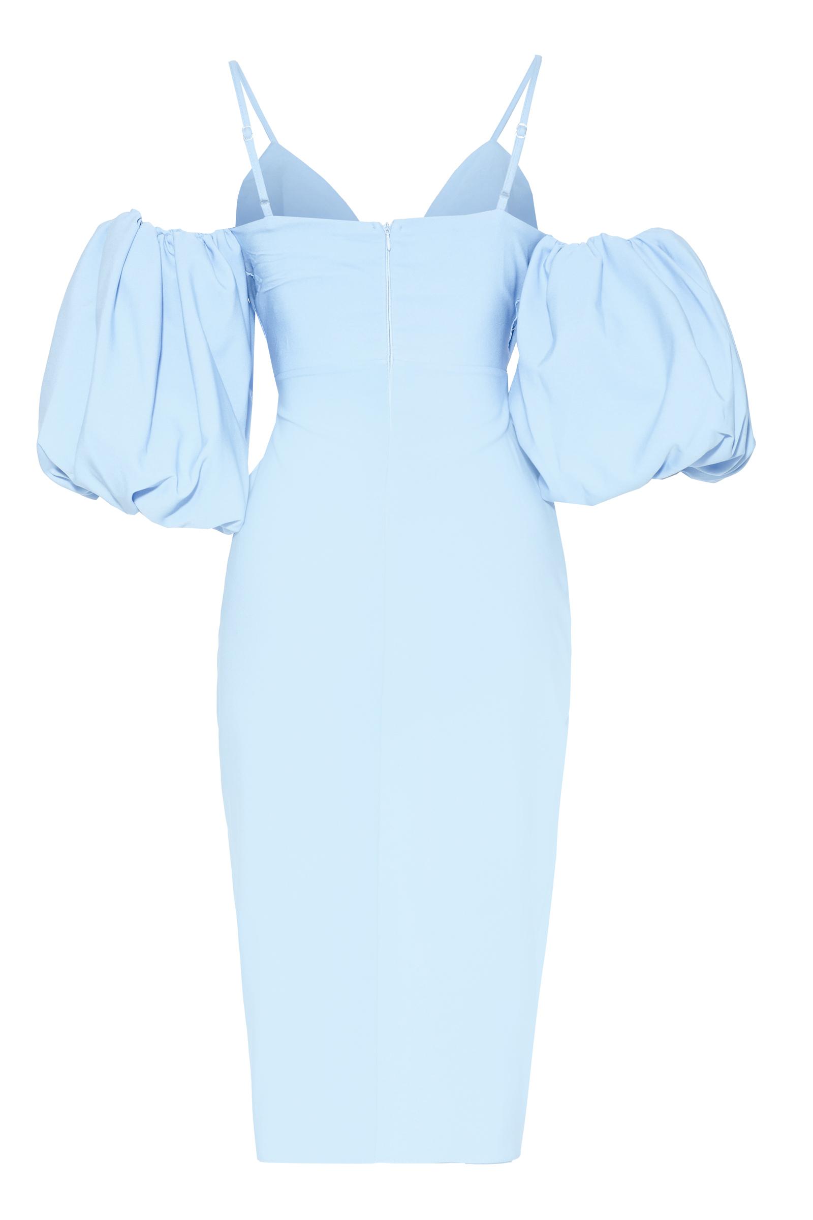 Blue Crepe Short Sleeve Midi Dress