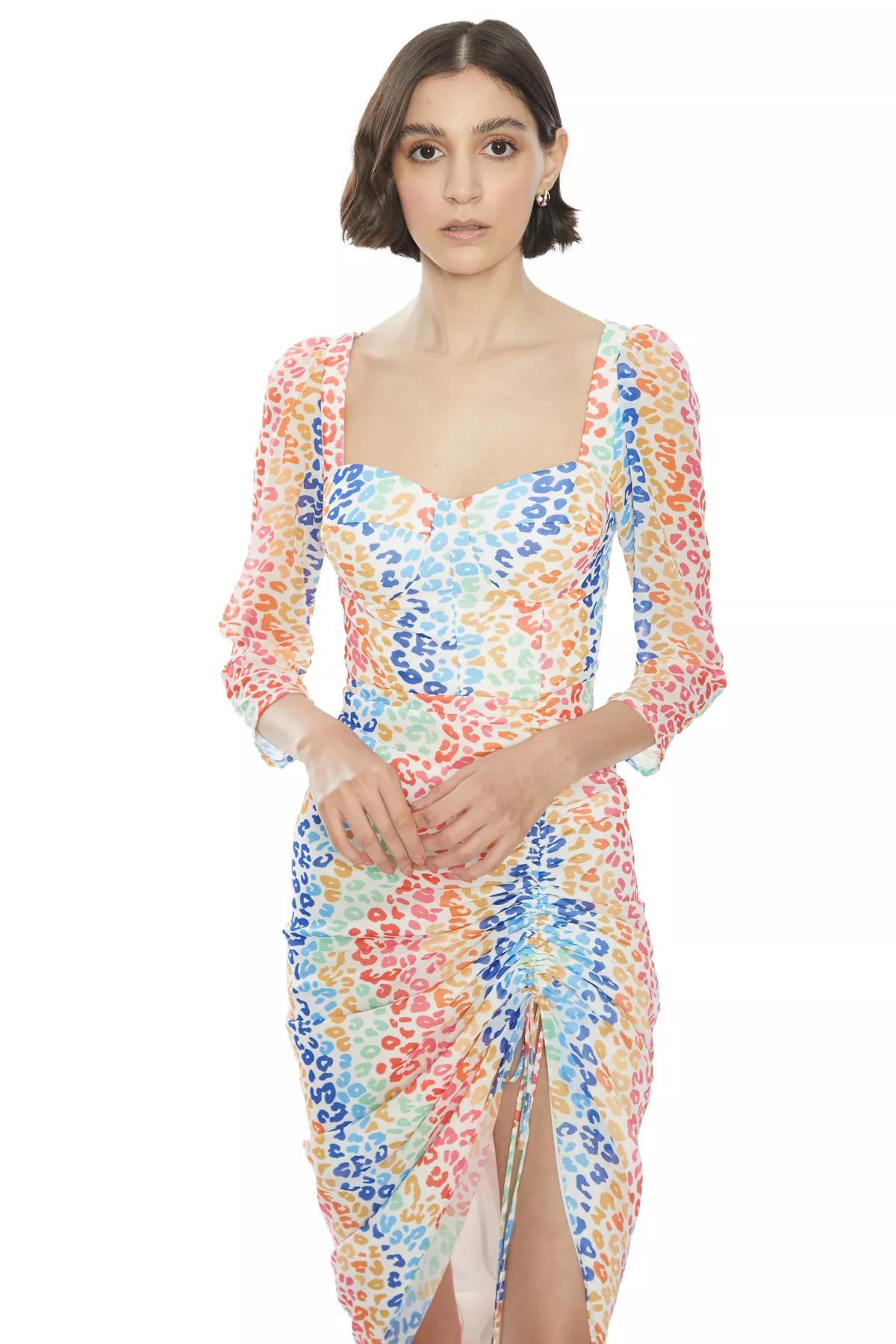 Printed Chiffon 3/4 Sleeve Maxi Dress