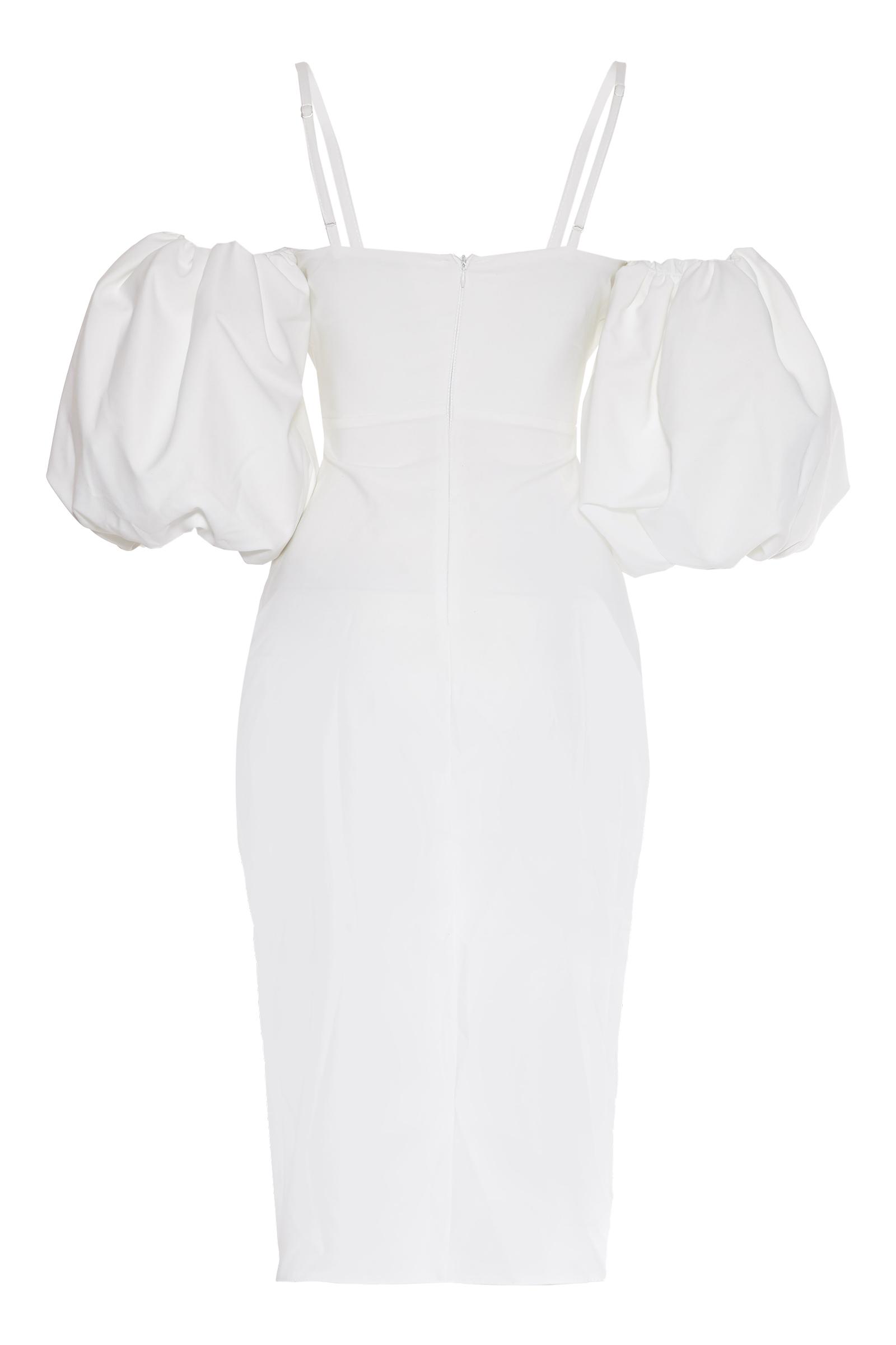 White Crepe Short Sleeve Midi Dress