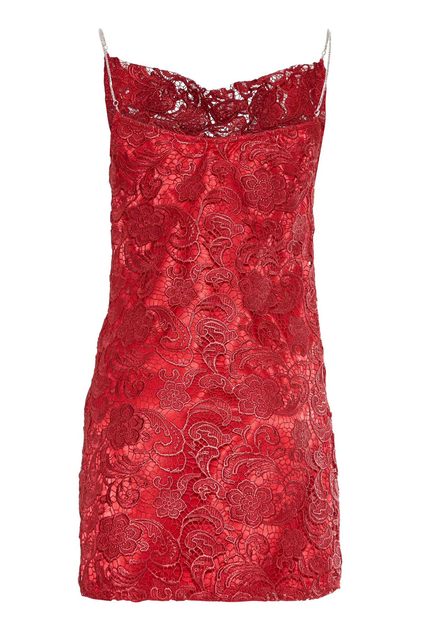 Red lace sleeveless mini dress
