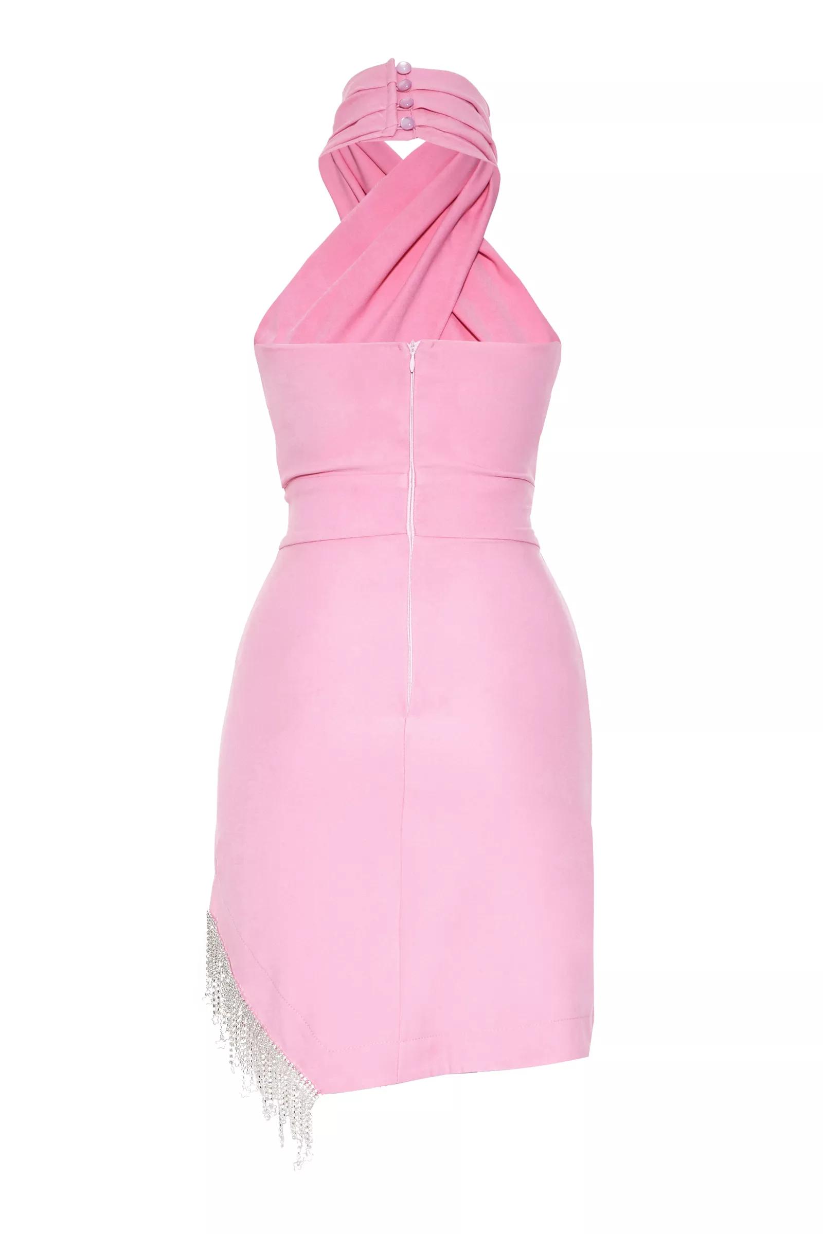 Şeker Pembesi Plus Size Crepe Sleeveless Mini Dress