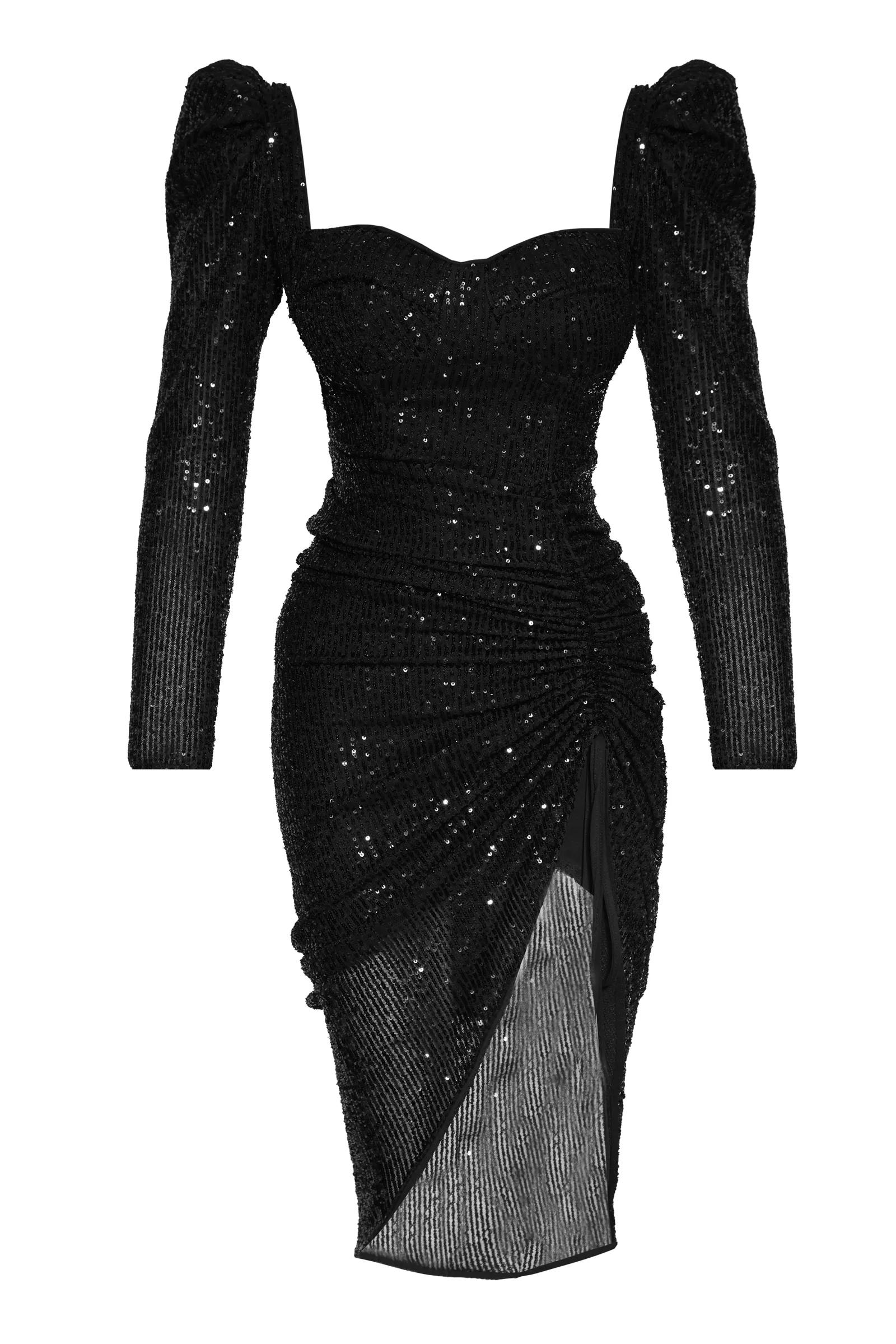 Black sequin long sleeve maxi dress