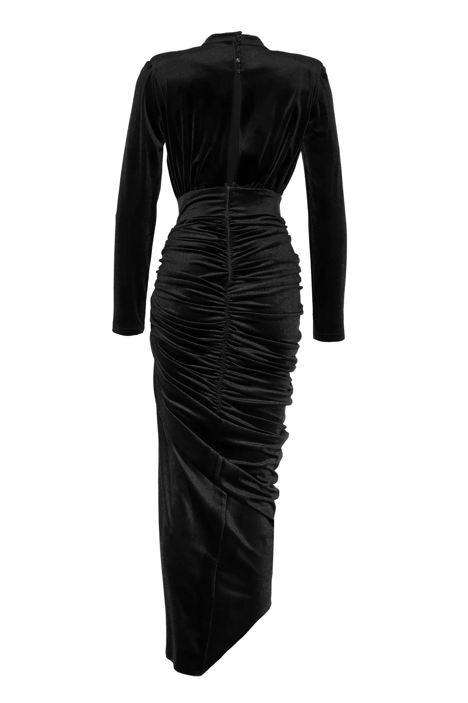 Black velvet long sleeve long dress