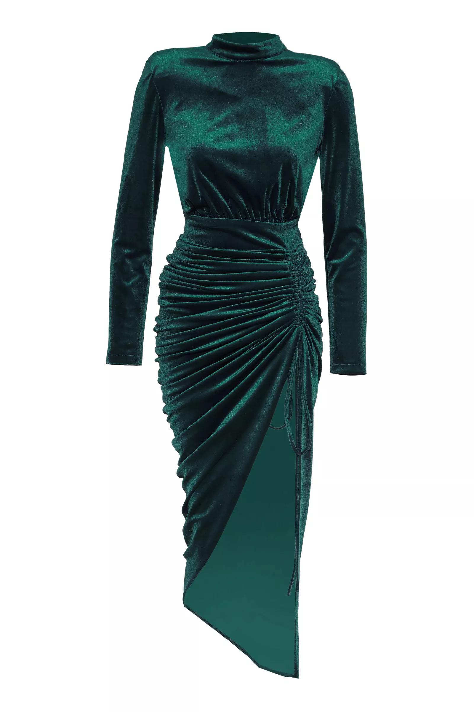 Green velvet long sleeve long dress