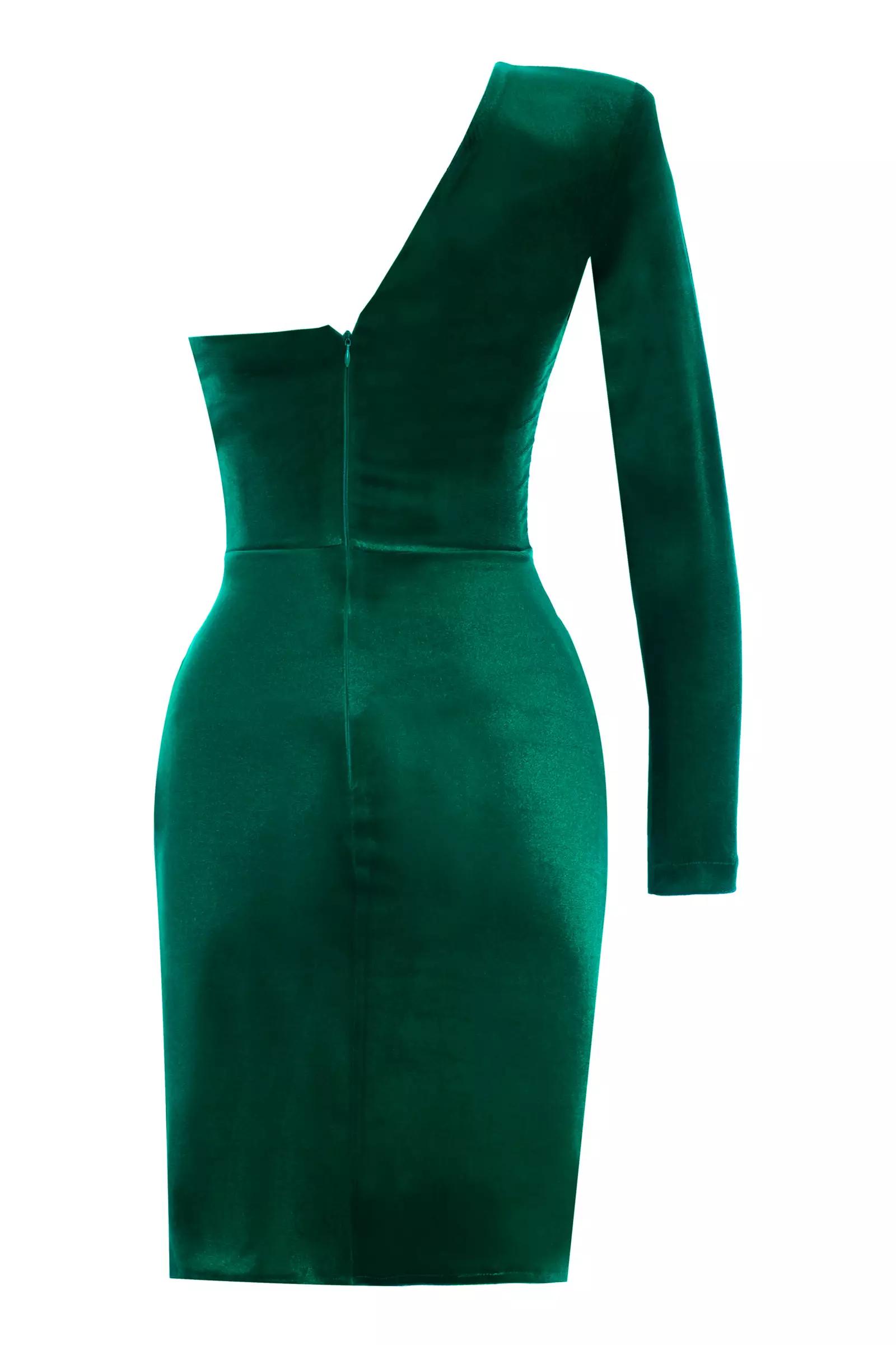 Green velvet one arm mini dress