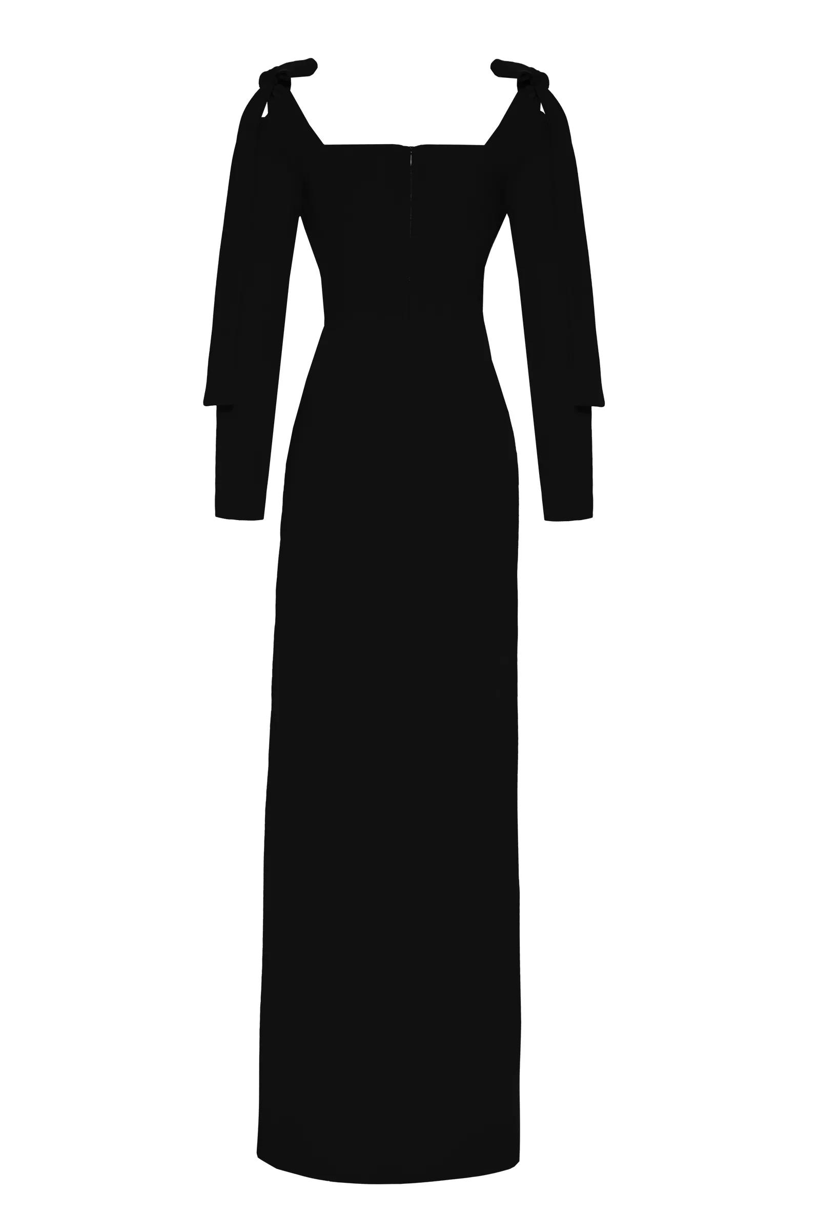 Black Crepe Long Sleeve Uzun Dress