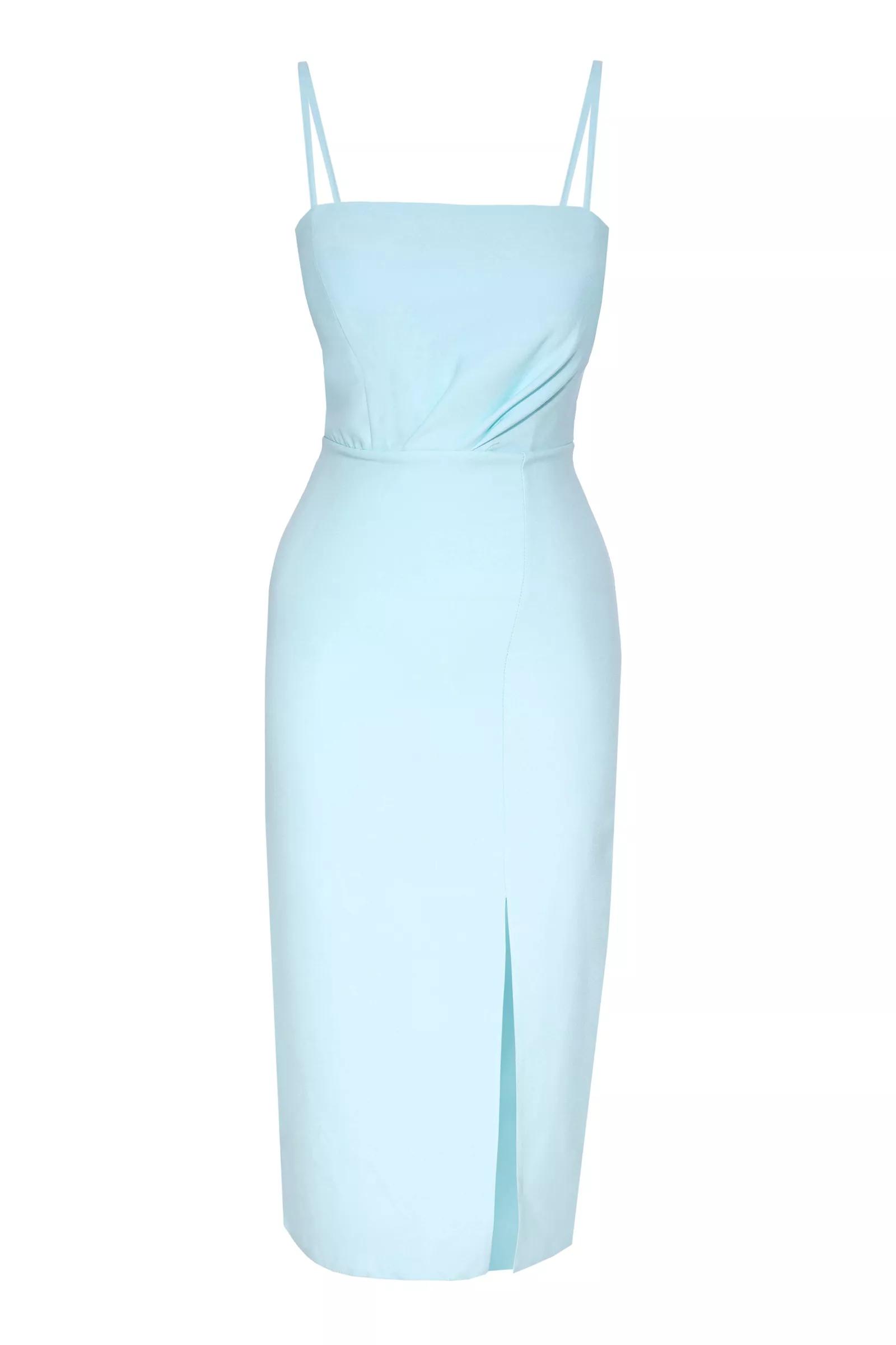 Blue Crepe Sleeveless Midi Dress