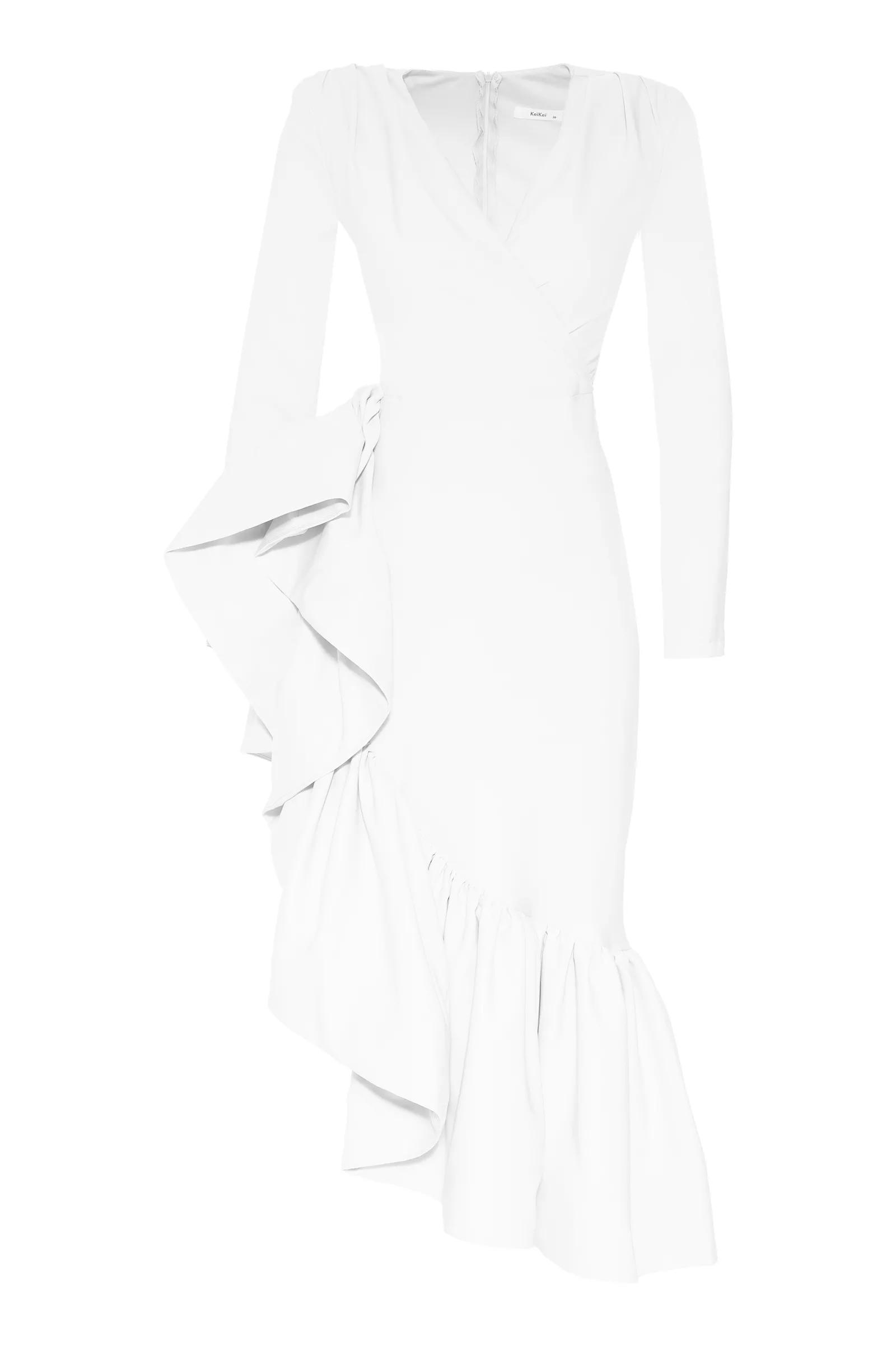 White Crepe Long Sleeve Maxi Dress