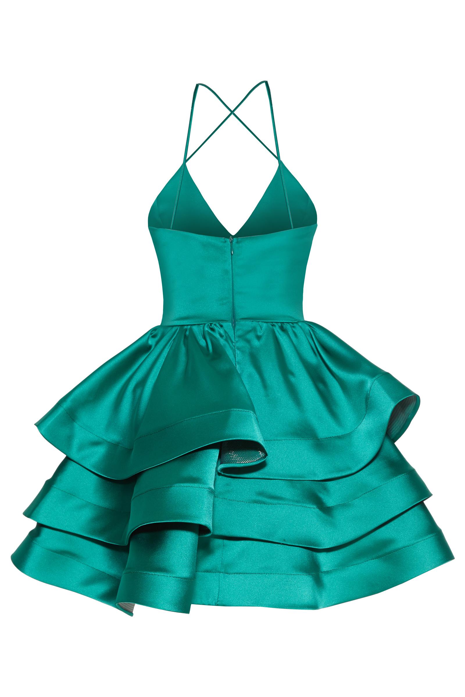 Green Satin Sleeveless Mini Dress