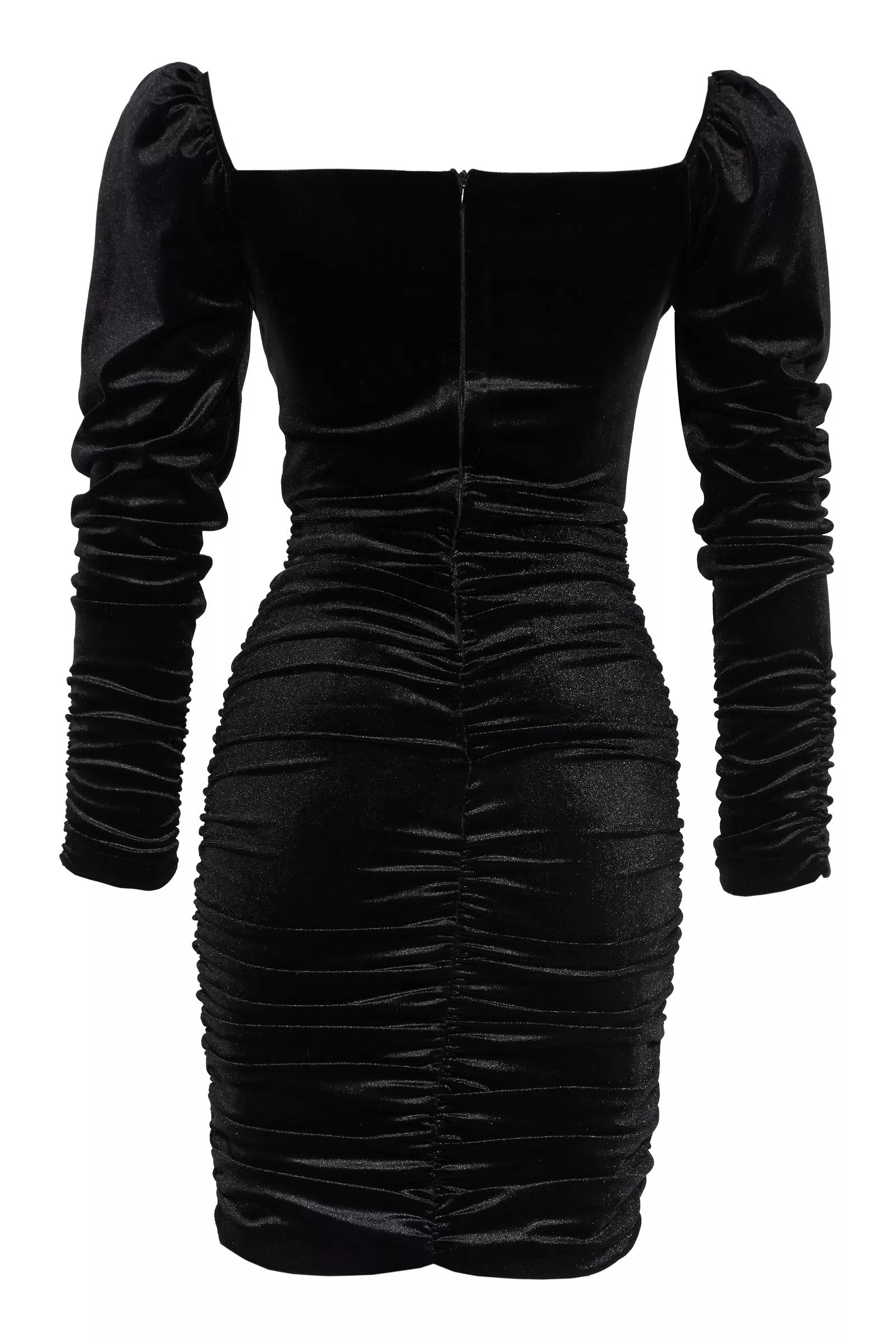 Black velvet long sleeve mini dress