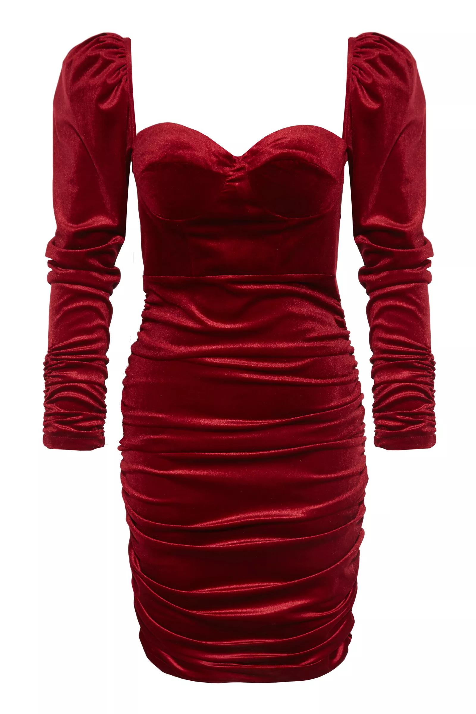 Red velvet long sleeve mini dress