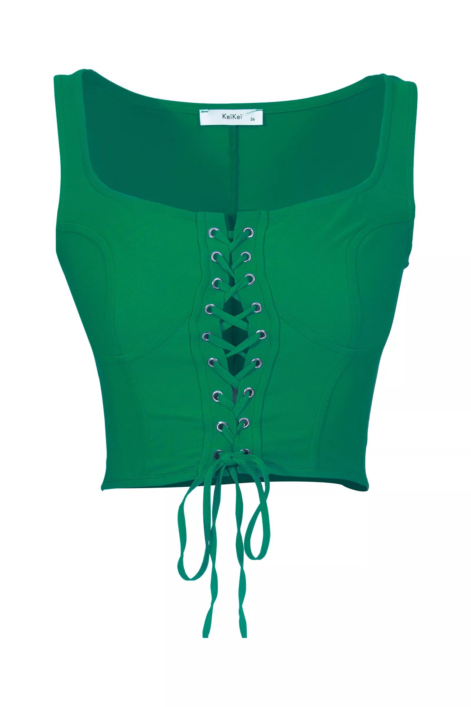 Green Knitted Sleeveless Crop Top