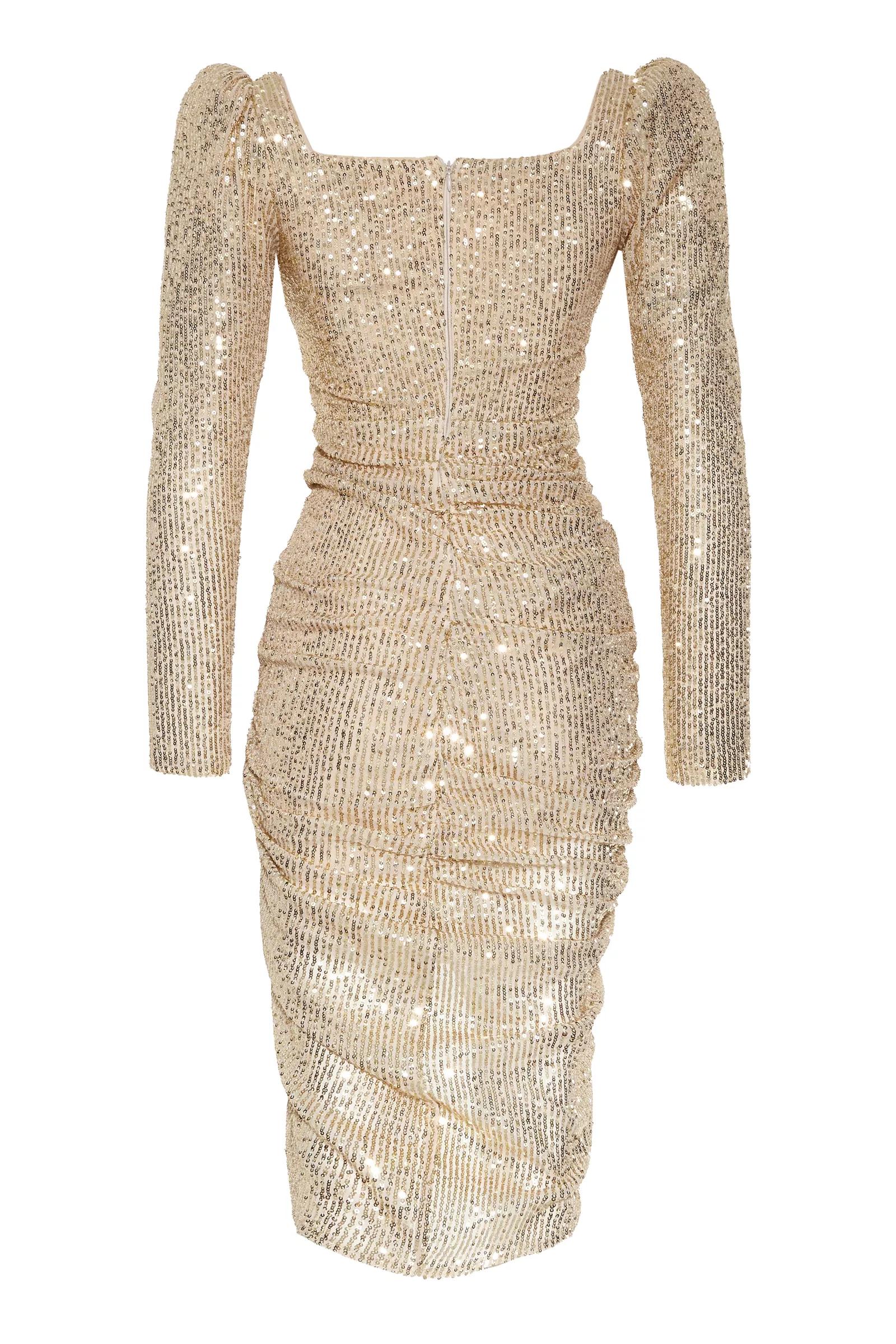 Gold sequin long sleeve maxi dress