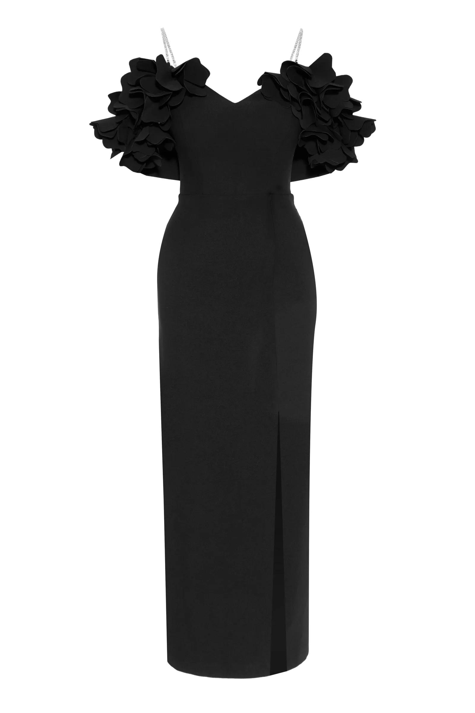 Black crepe sleeveless long dress