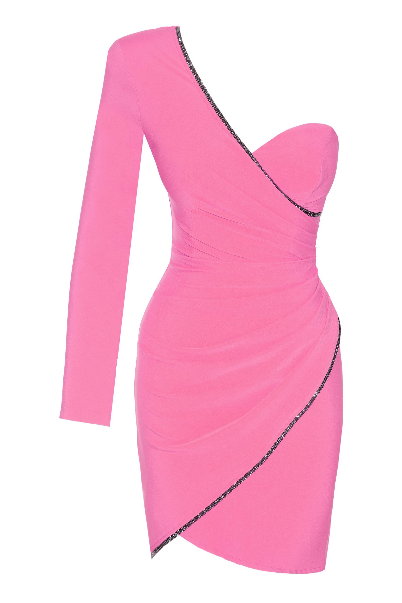 Pink Crepe One Arm Mini Dress