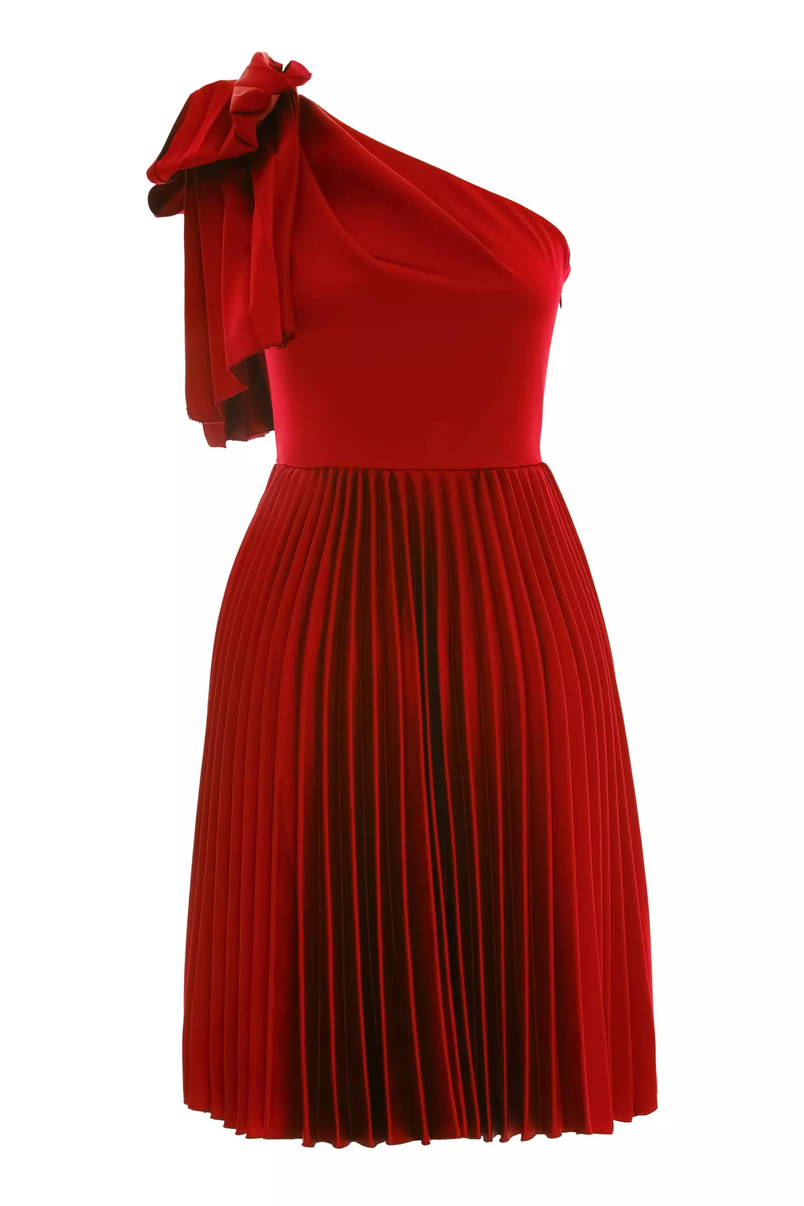 Red satin one arm mini dress