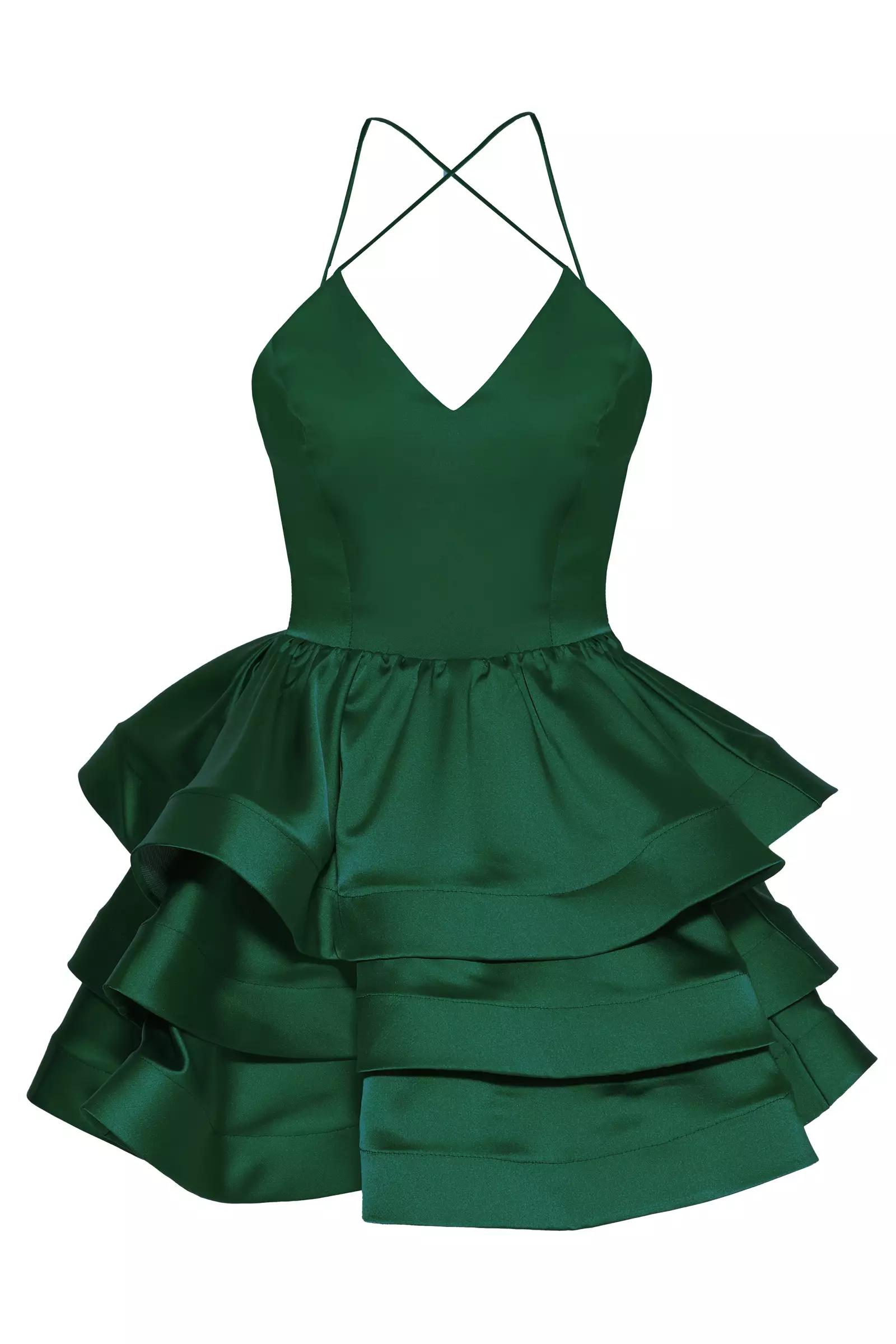 Green satin sleeveless mini dress